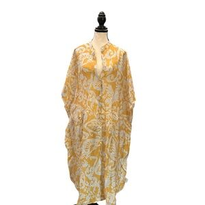 Anthropologie Yellow and White Patterned Kaftan
